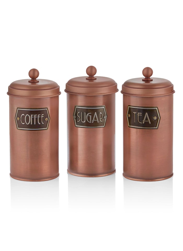 image 1 of Copper Coffee, Tea, And Sugar Jar Set - 22 cm (H)