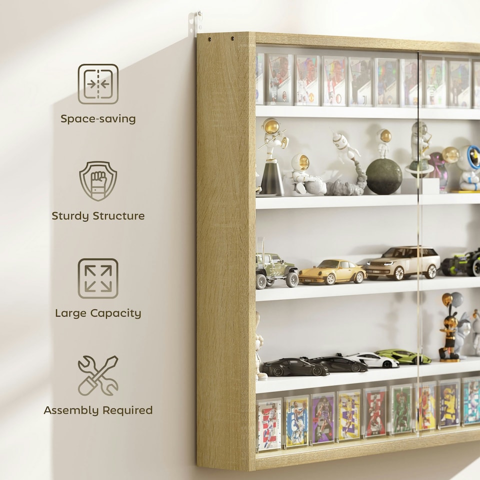 image 1 of HOMCOM 5-Tier Wall Display Shelf Unit Cabinet w/ Shelves Glass Doors Black/White