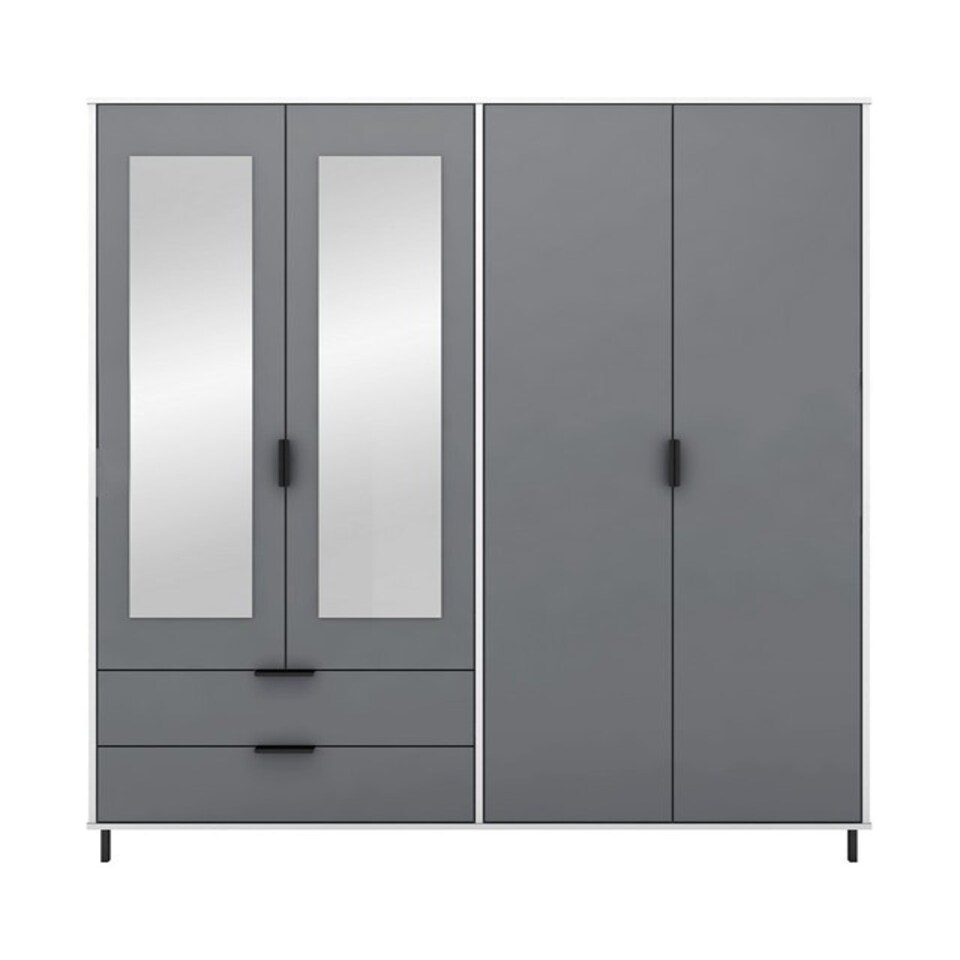image 1 of Madrid 4 Door 2 Drawer Mirrored Wardrobe - L52 x W160 x H196 cm - Grey/White Gloss Grey