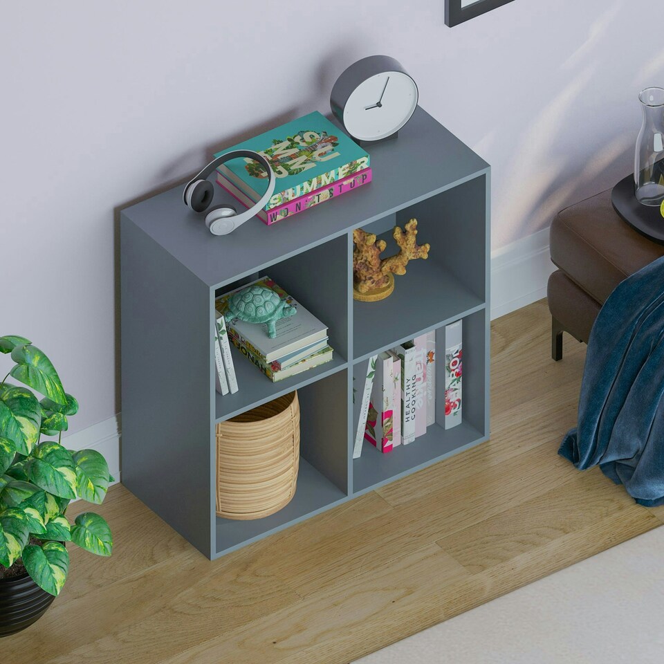 image 1 of Vida Designs Durham 2x2 Cube Storage Bookcase Display Unit, Grey