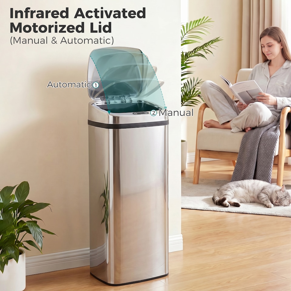 image 1 of HOMCOM 50L Infrared Automatic Motion Sensor Dustbin Stainless Steel Trash Can