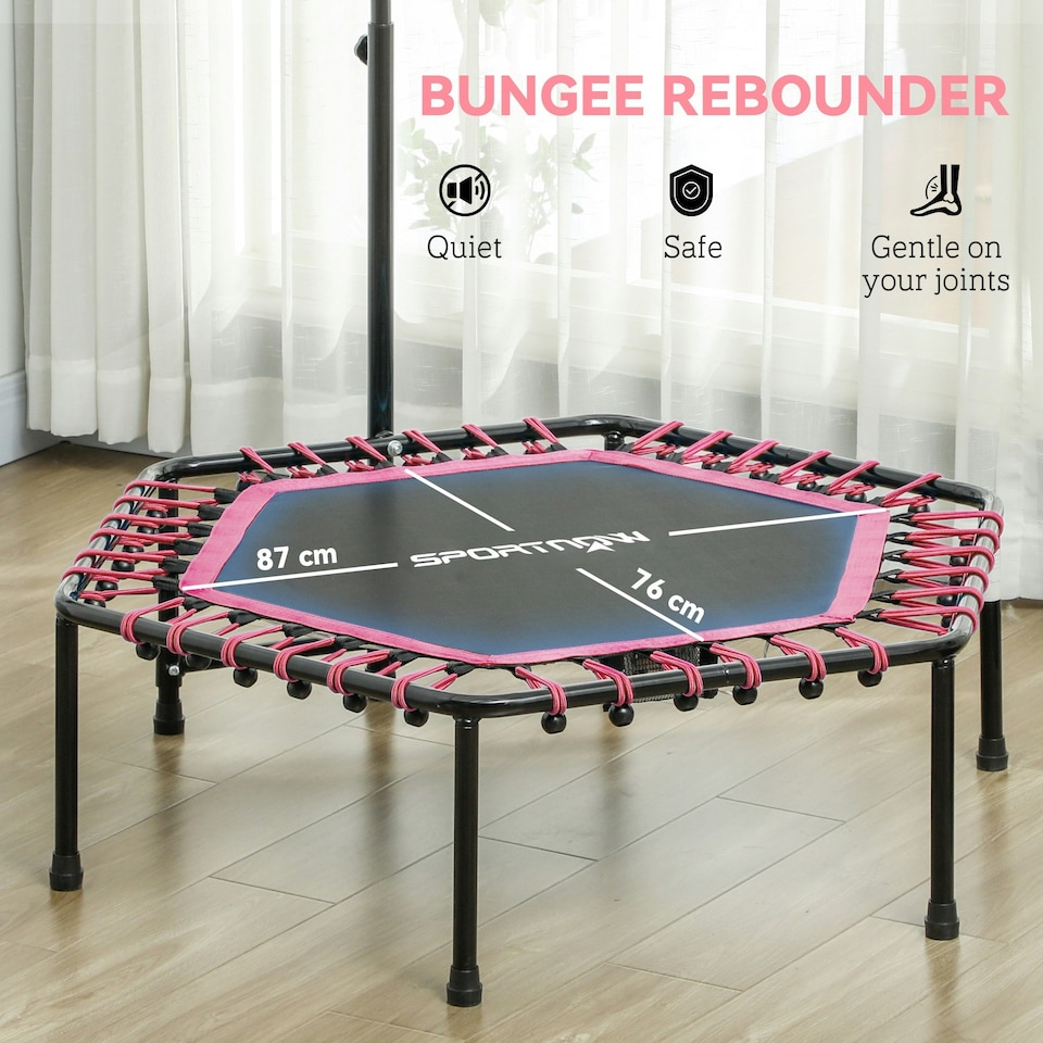 image 1 of SPORTNOW 45" Fitness Trampoline with Adjustable Handle, LED Lights, Pink