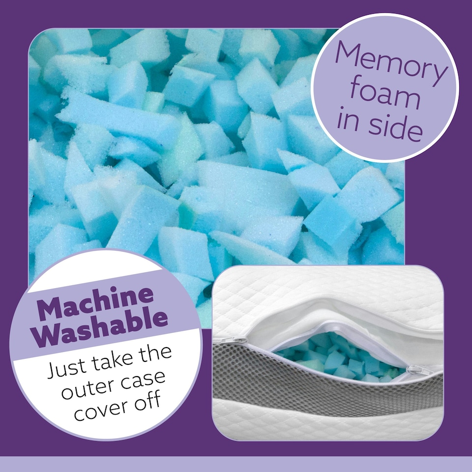 image 1 of Aamira Luxury Orthopaedic Shredded Memory Foam Bed Pillow 70x45cm 2 Pack, Neck Support | White | White | 70x45 cm | 1