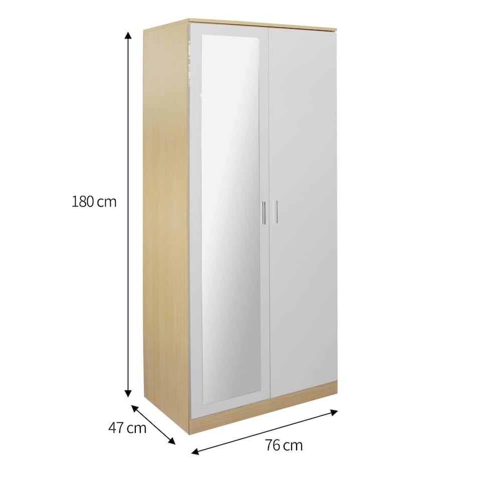 image 1 of Modern 2-Door Wardrobe with Mirror High Gloss Finish In Oak and White White | Oak