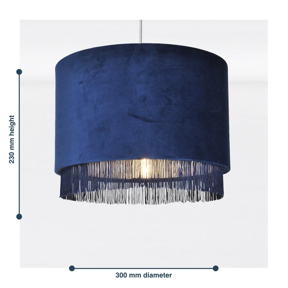 image 1 of Set of 2 Navy Velvet With Chrome Inner Tassled Light Shades | Blue | Chrome | Large | 2