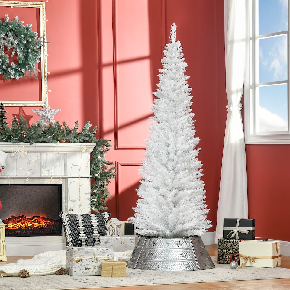 image 1 of HOMCOM 6ft Unlit Artificial Christmas Tree, Pencil Slim mas Tree with Solid Stand and Realistic Branches, White