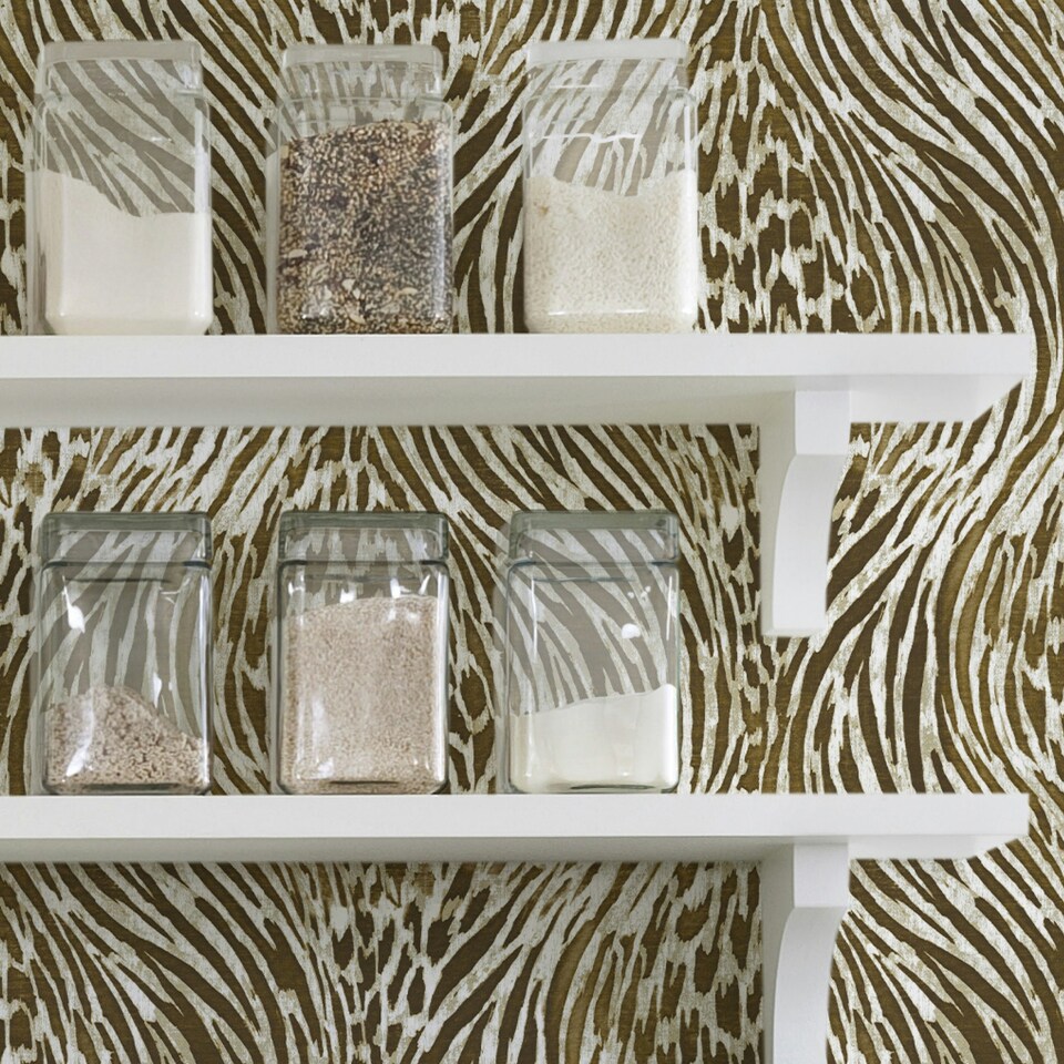 image 1 of NuWallpaper NUS3580 Fierce Peel & Stick Wallpaper, Brown & Gold Multi