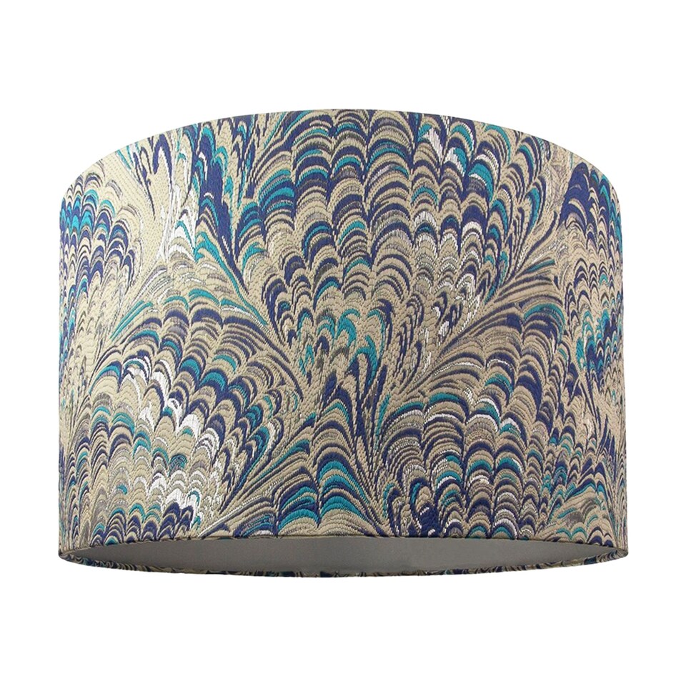 image 1 of Contemporary and Vivid Peacock Print 35cm Table/Pendant Lampshade in Soft Cotton | Multi | 14"