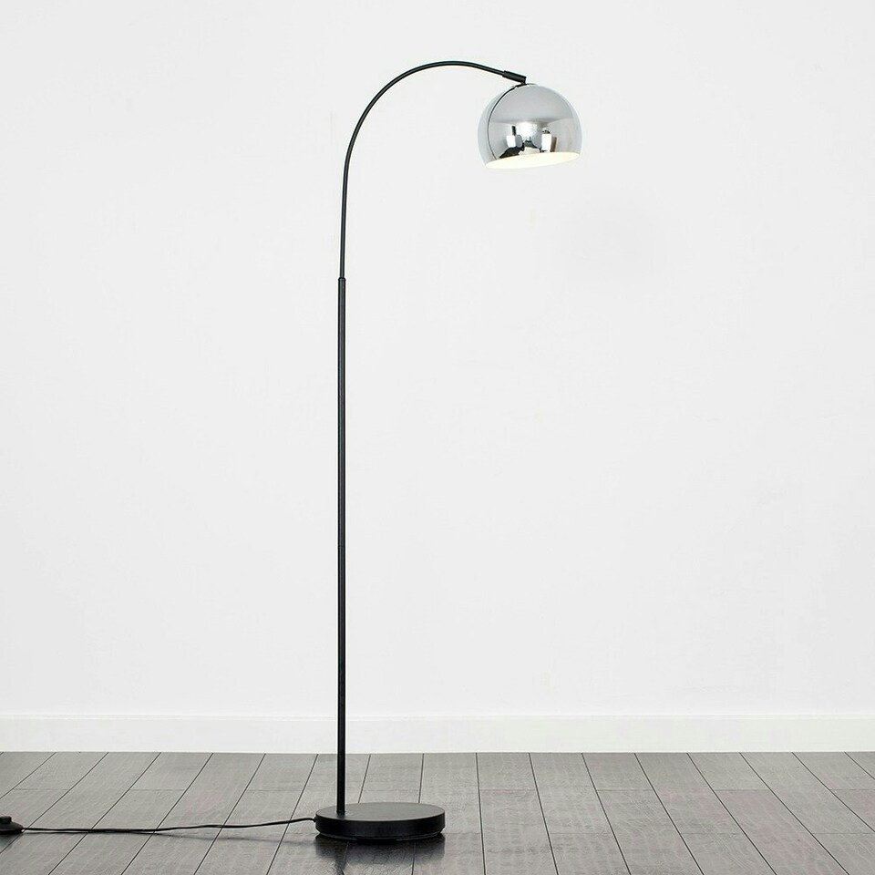 image 1 of ValueLights Curva Black Floor Lamp With Polished Chrome Metal Dome Shade Chrome