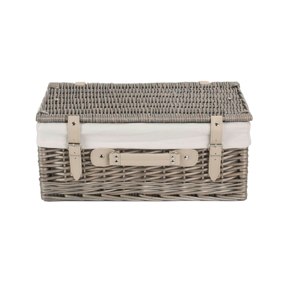 image 1 of 46cm Antique Wash Wicker Picnic Basket with Lining White | White | One Size