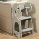 image 3 of Kidoz Toddler Learning Tower - Kitchen Helper with Safety Rail - Dinosaur Design - Grey