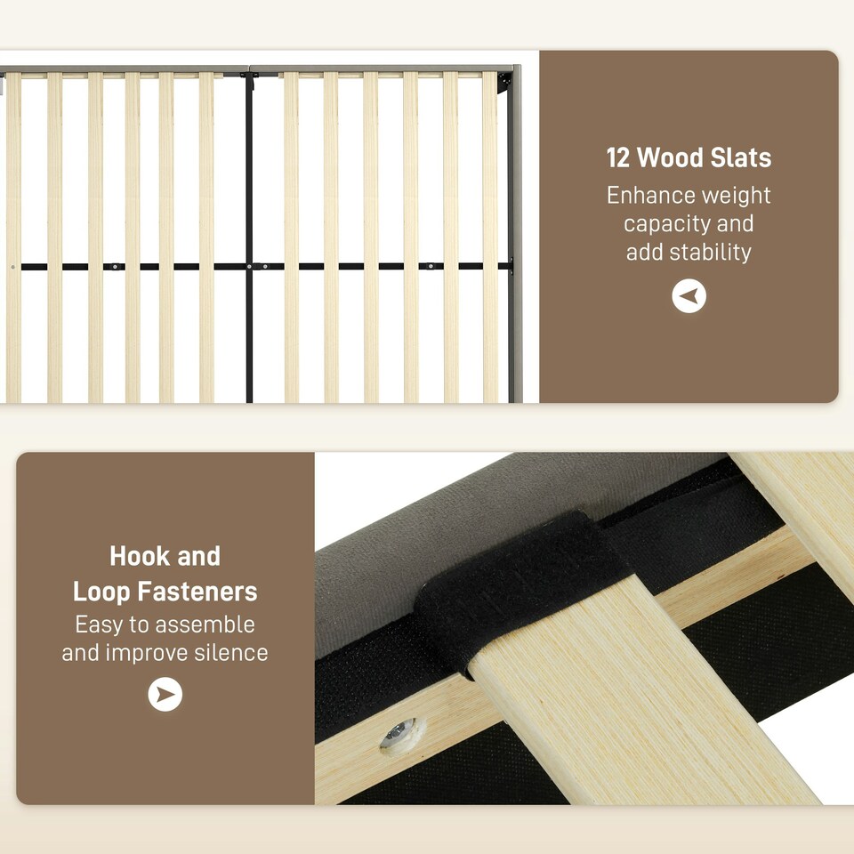 image 1 of HOMCOM King Size Bed Frame with 5-Level Adjustable Headboard Wooden Slats