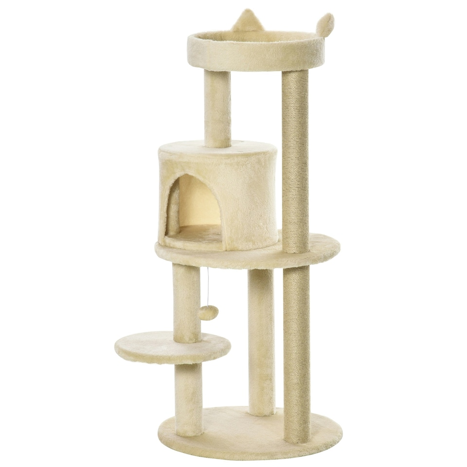 image 1 of PawHut 4 Tiers 104cm Cat Tree with Scratching Posts Perches, Cream