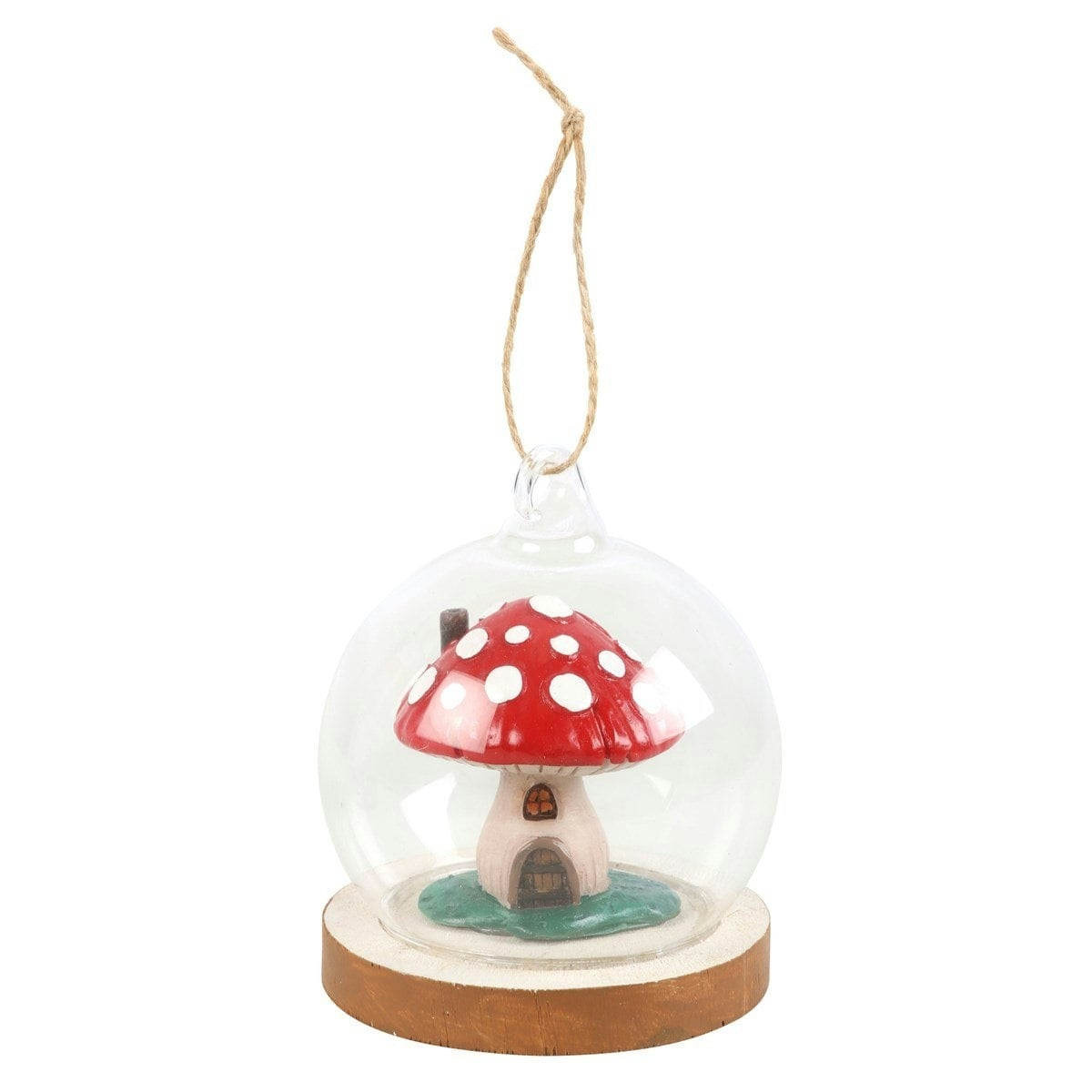 Something Different Glass Mushroom House Hanging Decoration - Red/White/Clear - One Size