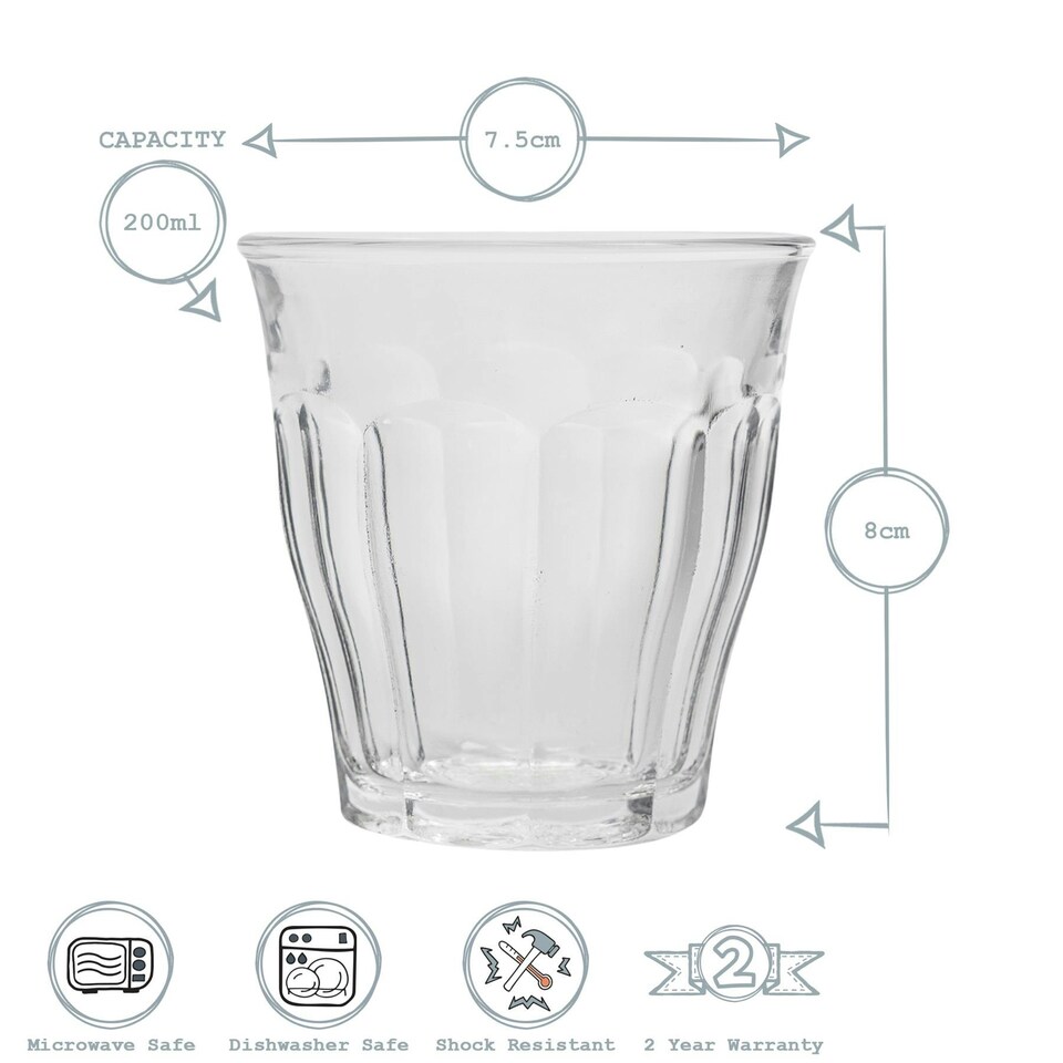 image 1 of Duralex Picardie Drinking Glasses - 200ml Tumblers, 360ml Highballs - Set of 12 Clear