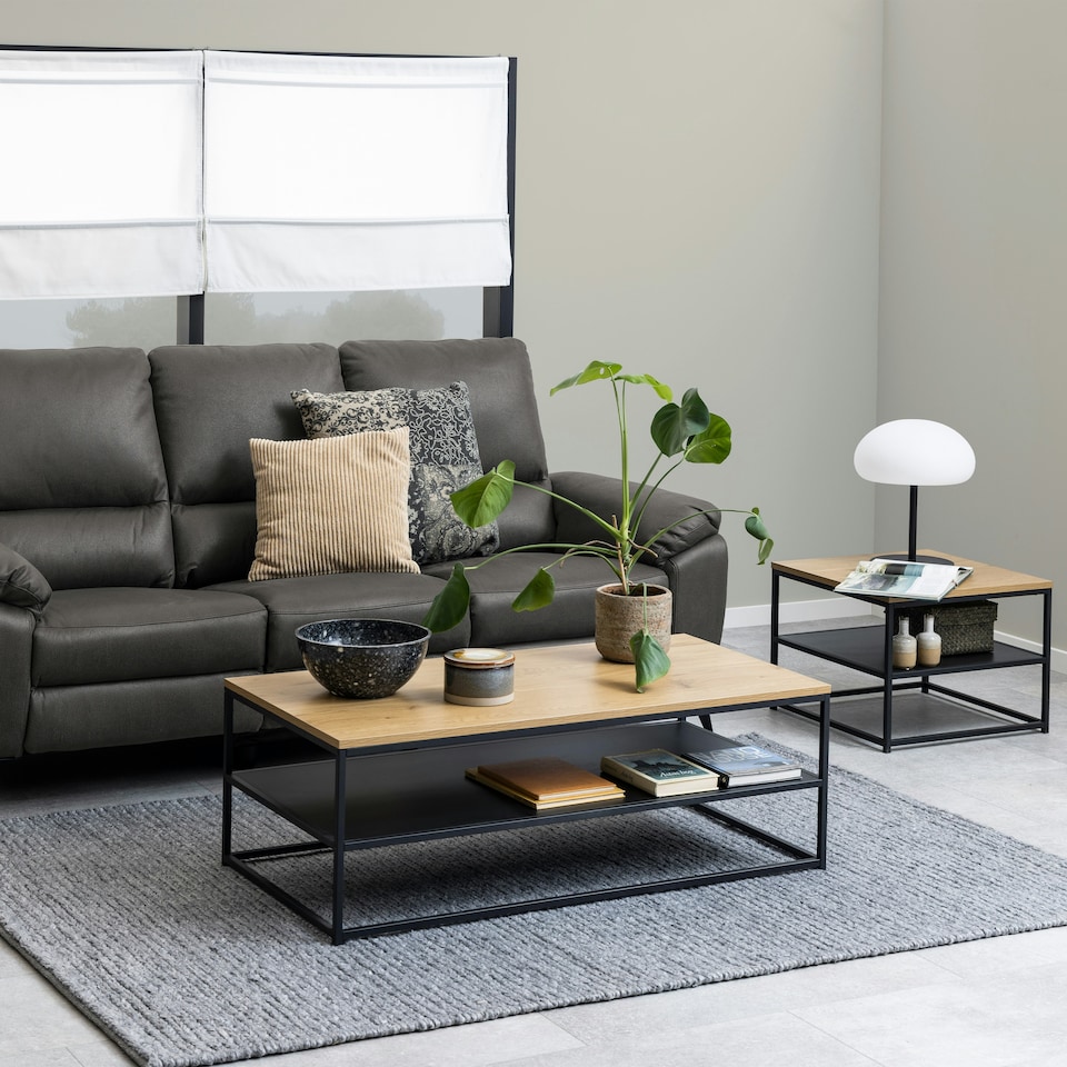 image 1 of Gila Coffee Table with Open Shelf in Oak & Black