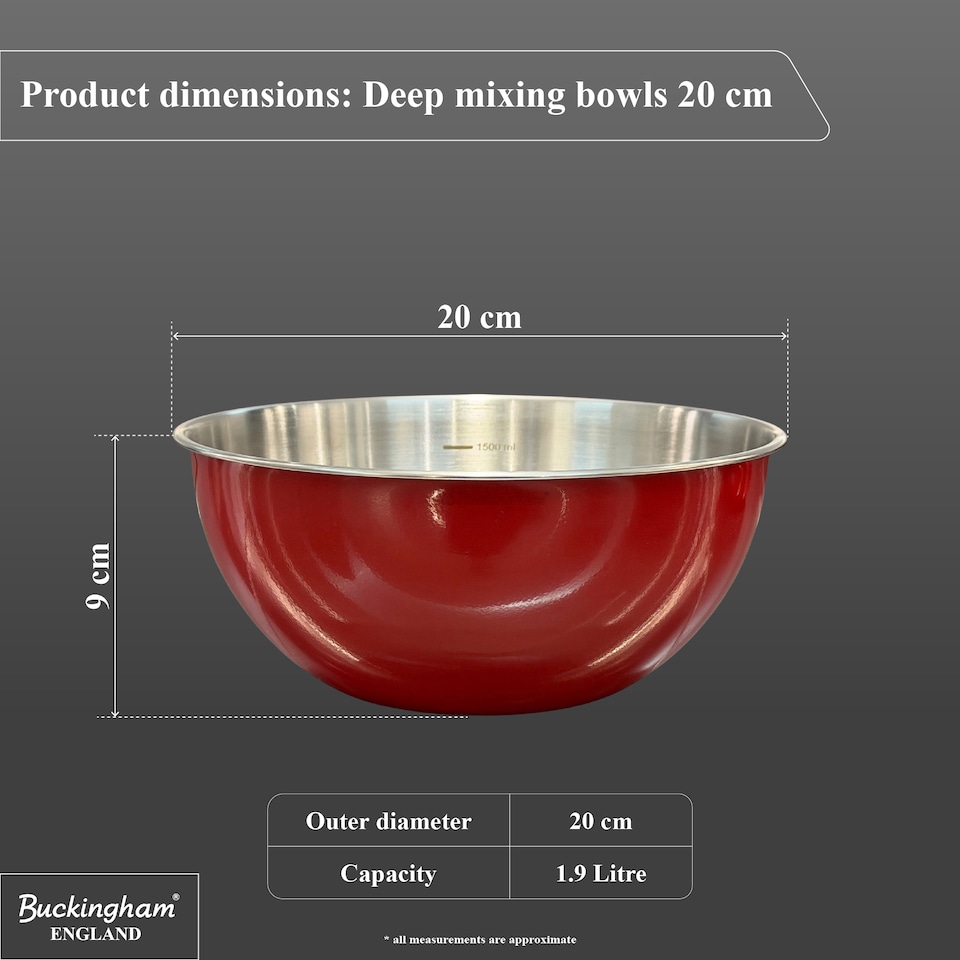 image 1 of Buckingham Stainless Steel Deep Mixing Bowl 20 cm, Red