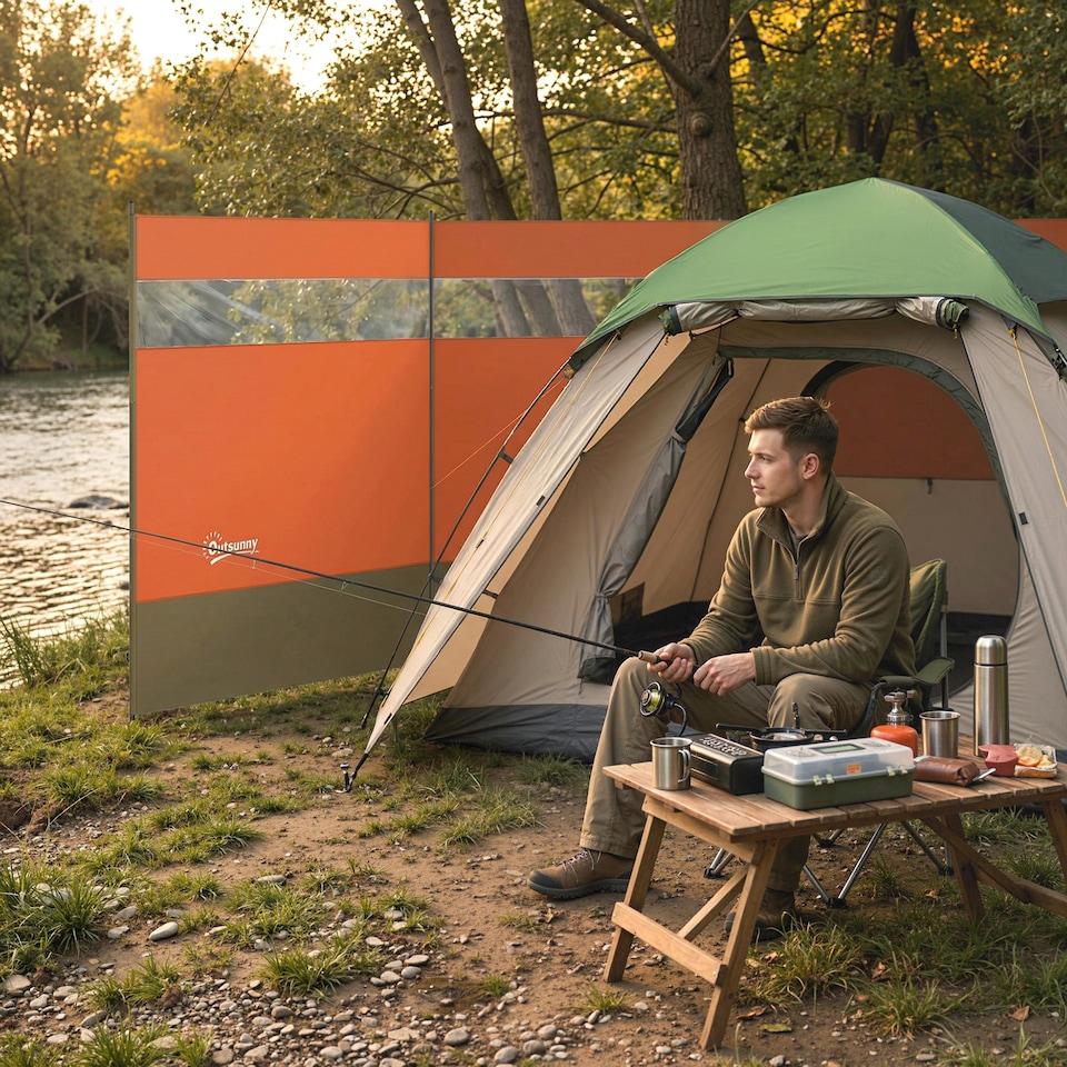 image 1 of Outsunny Camping Windbreaks with Clear Windows and Carry Bag | Orange | Orange | 440 x 140 cm