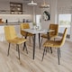 image 3 of 5-Piece Dining Set - 80cm Square Sintered Stone Table and 4 Velvet Chairs with Metal Legs | White | Gloss White & Yellow | 1