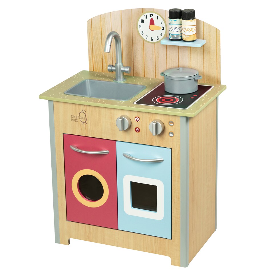 image 1 of Teamson Kids Wooden Play Kitchen with 4 Accessories, Wooden, Porto