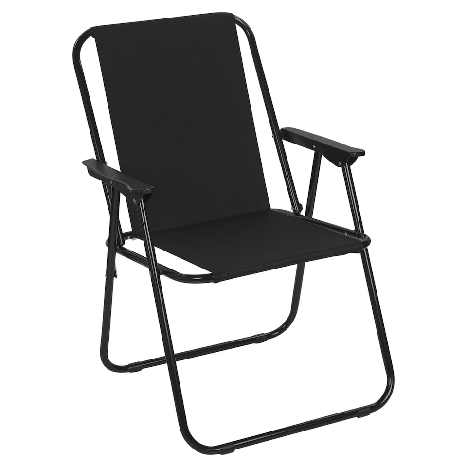 image 1 of Garden Table & Folding Deck Chairs Set 2 4 Seater Outdoor Patio Dining Furniture | Black | Table + 2 Black Chairs