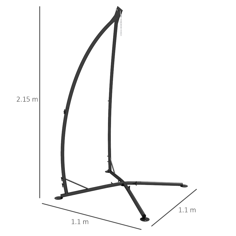 image 1 of Outsunny Hammock Chair Stand Metal Frame Hammock Stand Only with Chian, Black