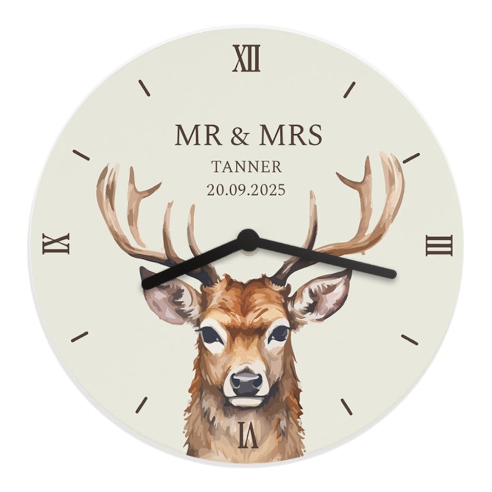 image 1 of Personalised Watercolour Stag Wooden Clock