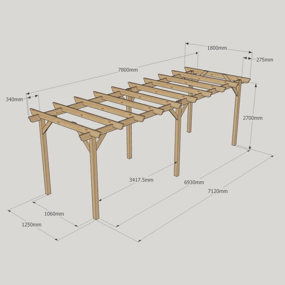 image 1 of Garden Pergola 6 Posts - Wood - L180 x W780 x H270 cm - Rustic Brown