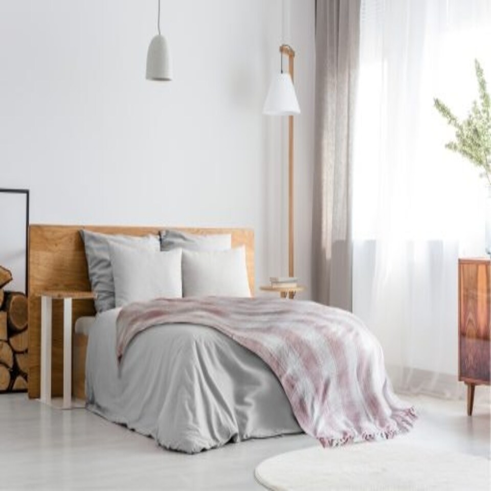 image 1 of Comfy Check Collection Recycled Cotton Throw in Blush Pink (90" x 100") Pink | Pink
