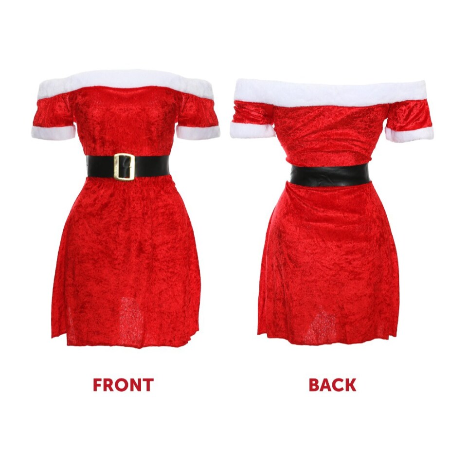 image 1 of Miss Santa Velour Christmas Dress | Red | S