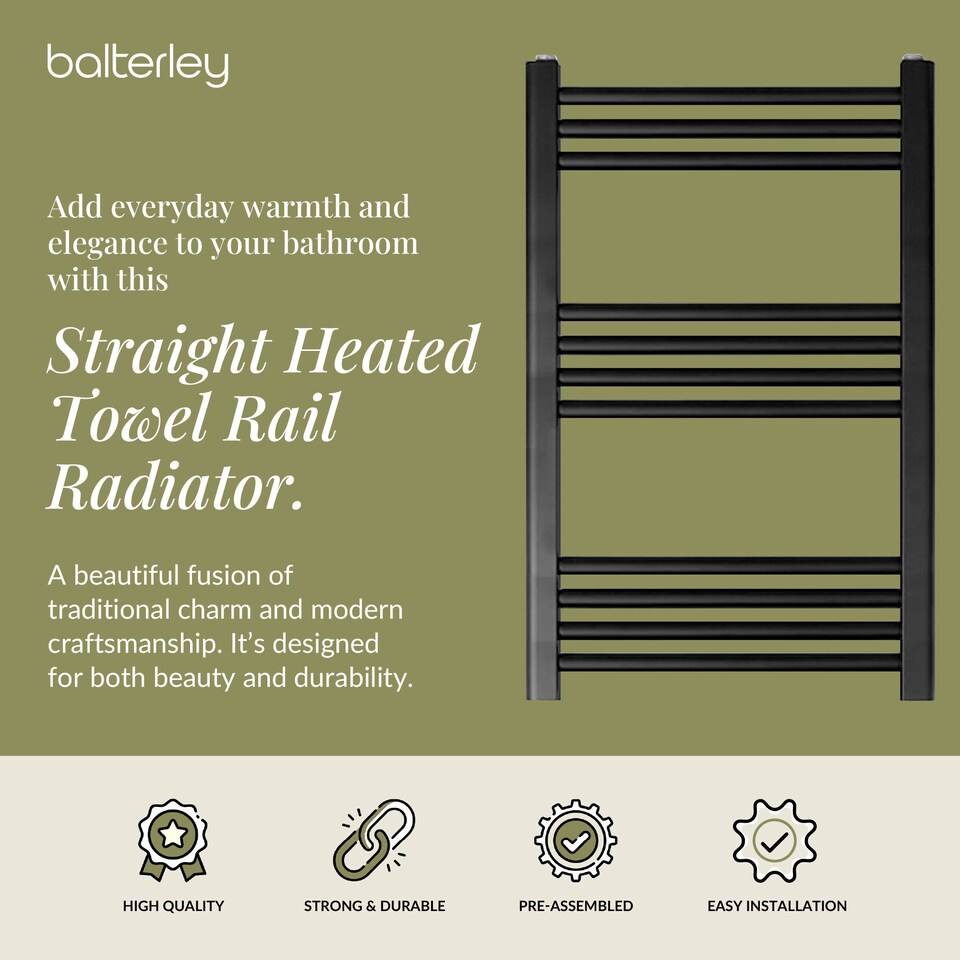 image 1 of Balterley Straight Heated Heated Towel Rail Radiator, 418W | Black | Matt Black