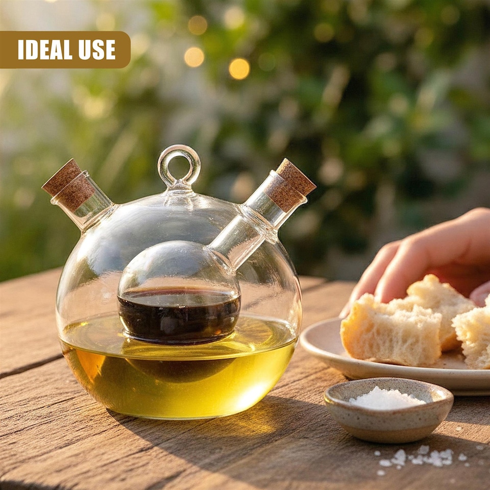 image 1 of GEEZY Oil and Vinegar Dispenser Bottle Glass Olive Oil Pourer Dual Chambers 490ml