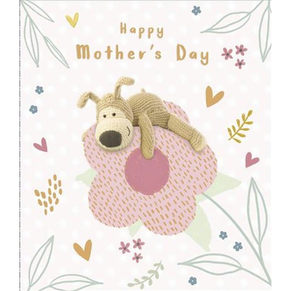 image 1 of Cute Boofle On Beautiful Pink Flower Mother's Day Card