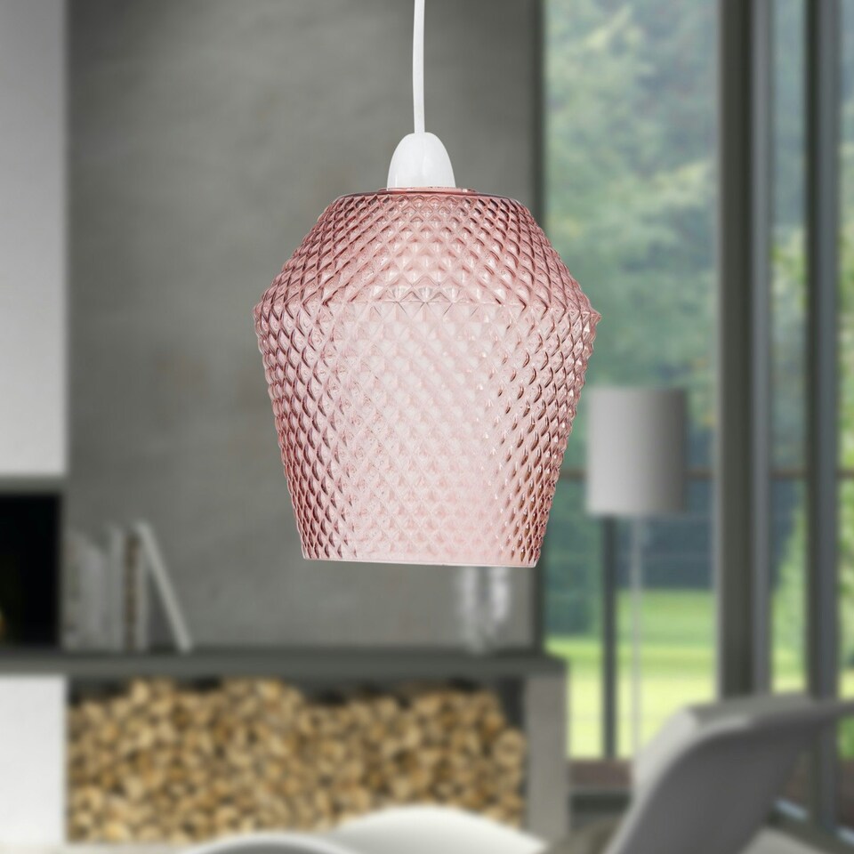 image 1 of Set of 2 Porter - Pink Textured Glass Easy Fit Pendant Shades Pink