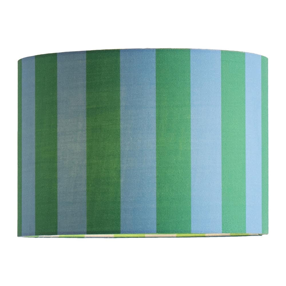 ValueLights Callie Colour Clash Blue & Green Stripe Drum Lamp Shade with Bulb | Size: Large