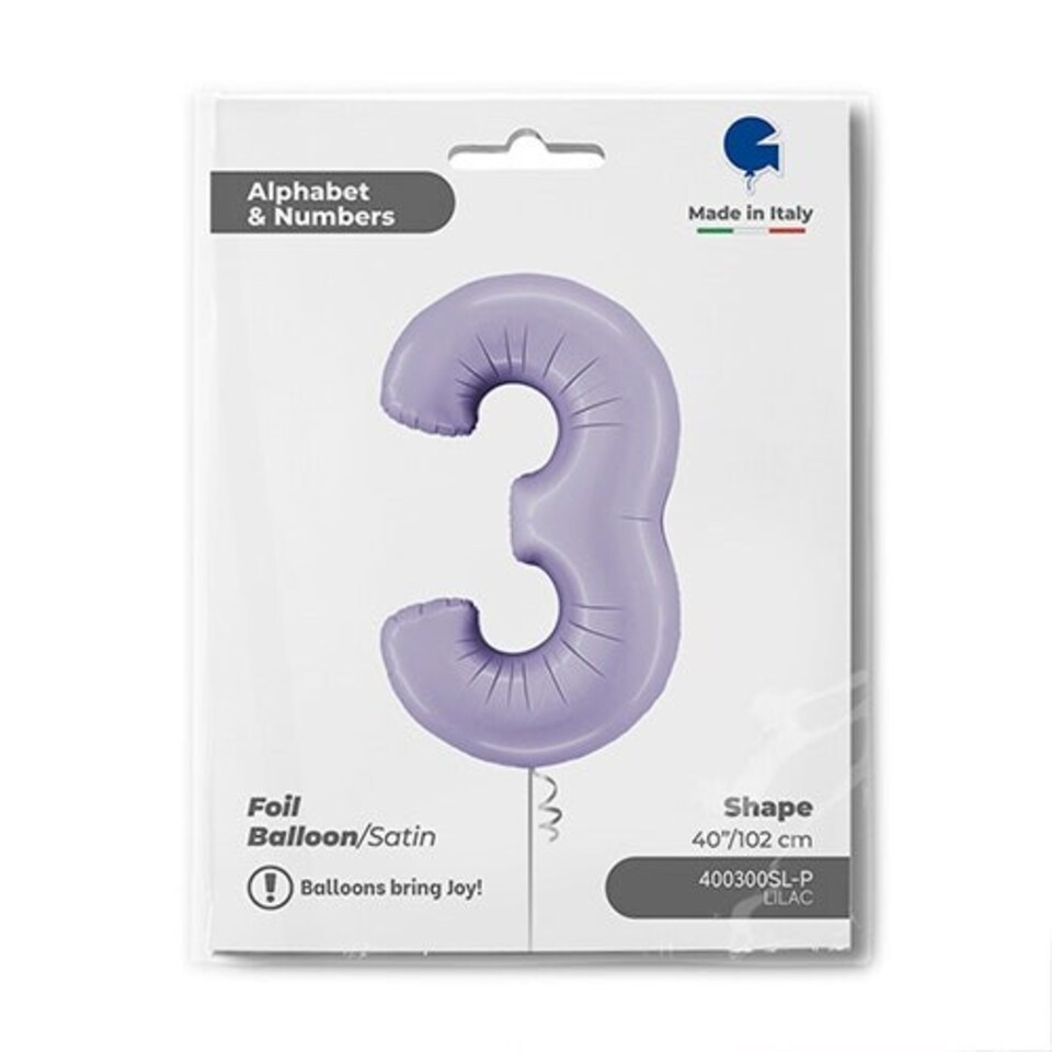 image 1 of Satin Lilac Number 3 Giant Foil Helium Balloon 102cm / 40 in