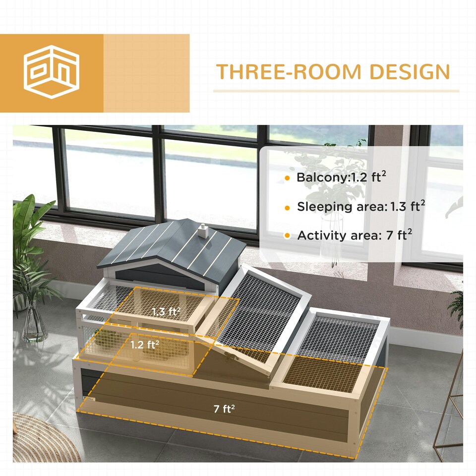 image 1 of PawHut Wooden Tortoise House Indoor Outdoor w/ Balcony, Tray, Openable Roof