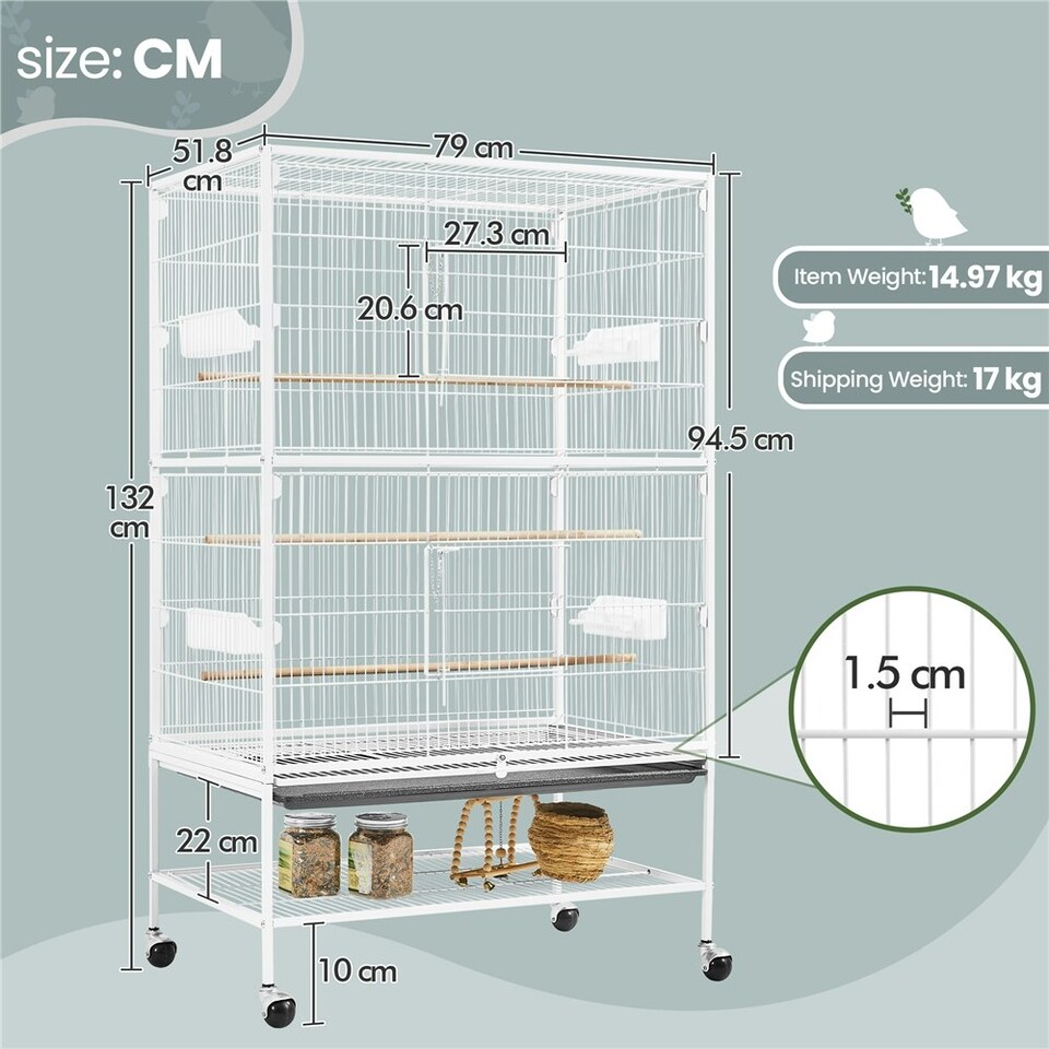 image 1 of Yaheetech 132 cm Tall Large Parrot Cage Rolling Metal Bird Cage White