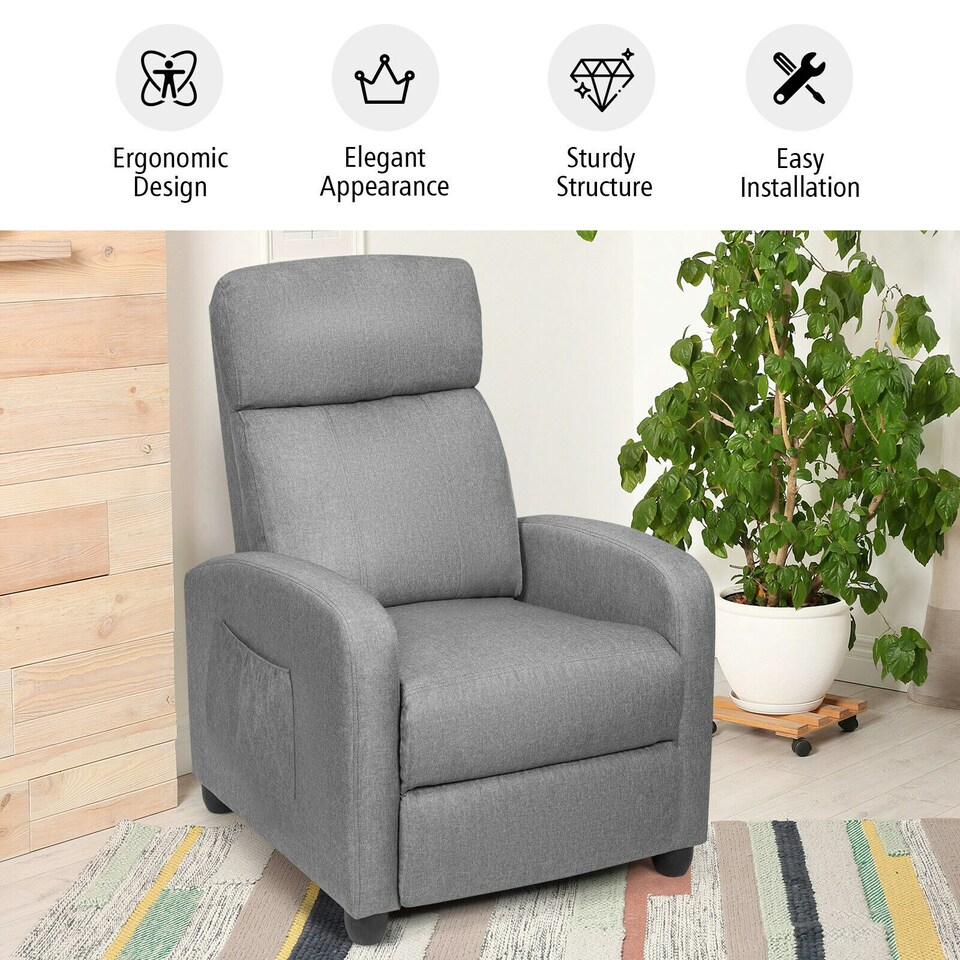 image 1 of COSTWAY Recliner Chair Single Sofa with Adjustable Backrest Grey Grey