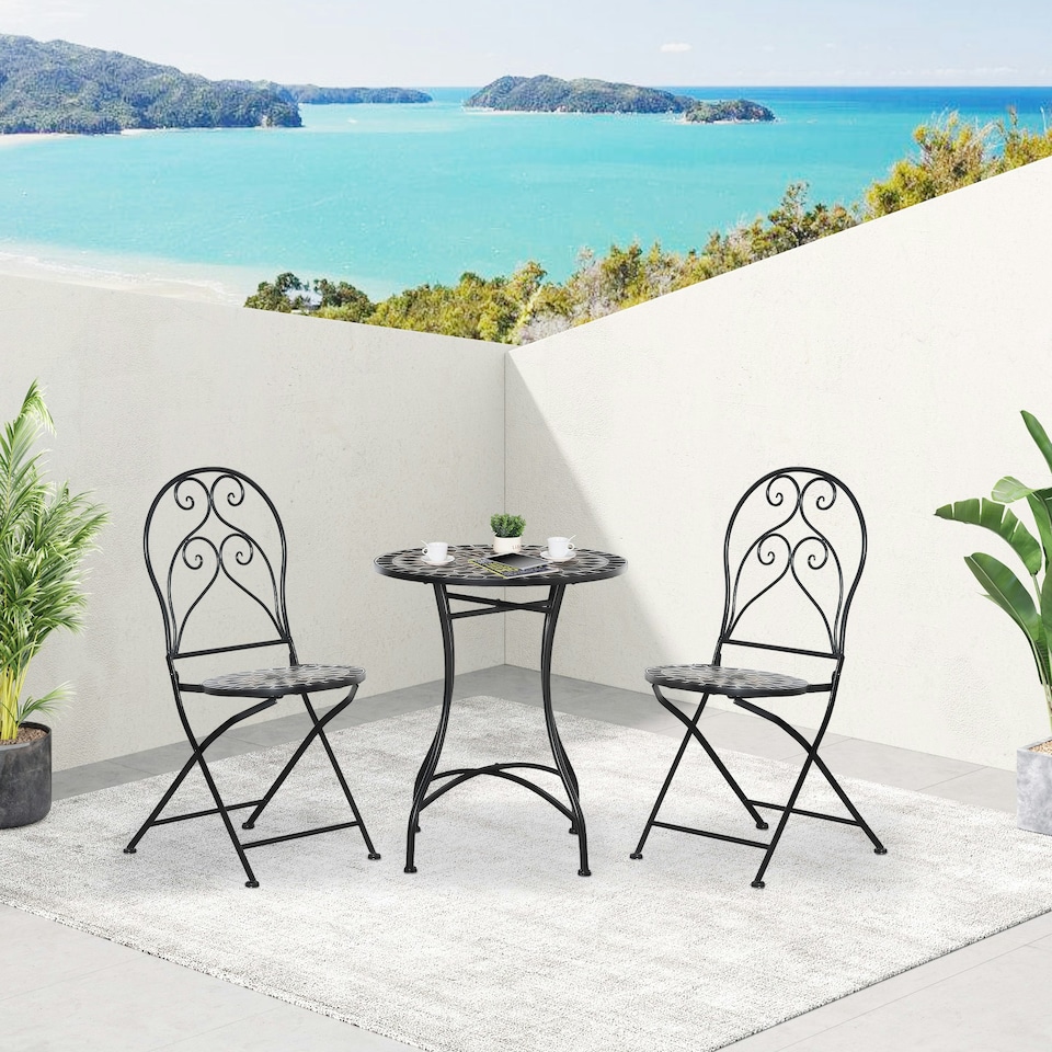 image 1 of Outsunny 3 PCs Garden Bistro Set W/ Balcony Table and Chairs Metal Frame