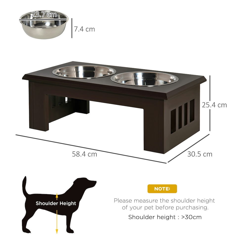 image 1 of PawHut Raised Dog Bowls Pet Feeder Raised Elevated Stainless Steel Food Brown