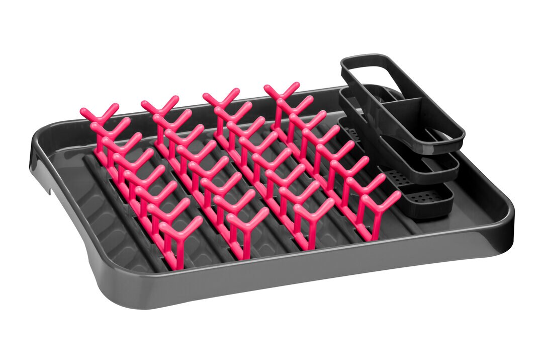 Orsina Stylish Grey & Lime Green Dish Drainer, Functional Dish Drainer For Kitchen, Practical Design Dish Drainer in Pink