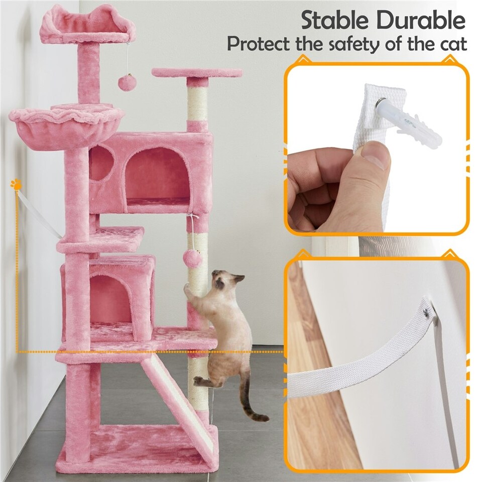 image 1 of Yaheetech 146 cm Multilevel Indoor Cat Tree Tower for Kittens Pink