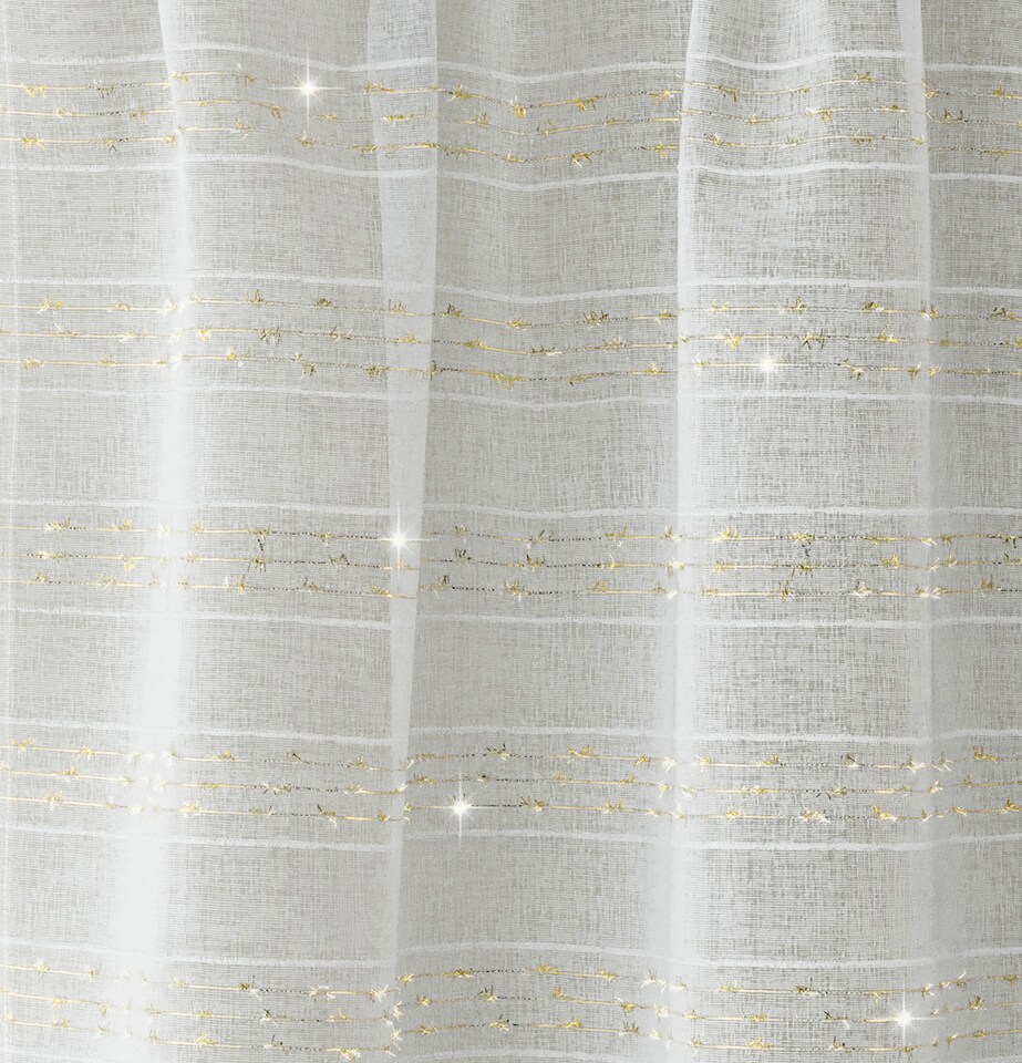 image 1 of Lima Gold Metallic Lurex Stripe Voile Panels - Pair 140 x 183cm (55x72") | Gold | Gold | 2