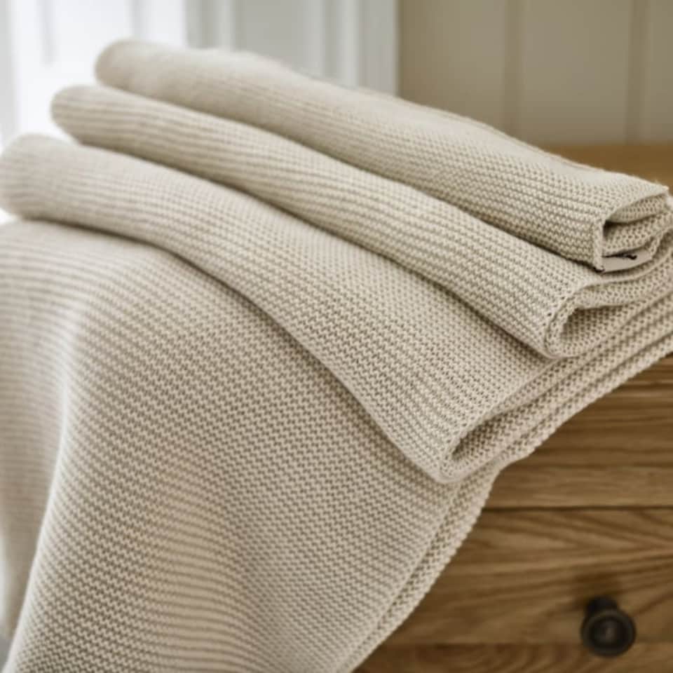 image 1 of Saunton Stitch Supersoft Yarn Dyed Knitted Throw