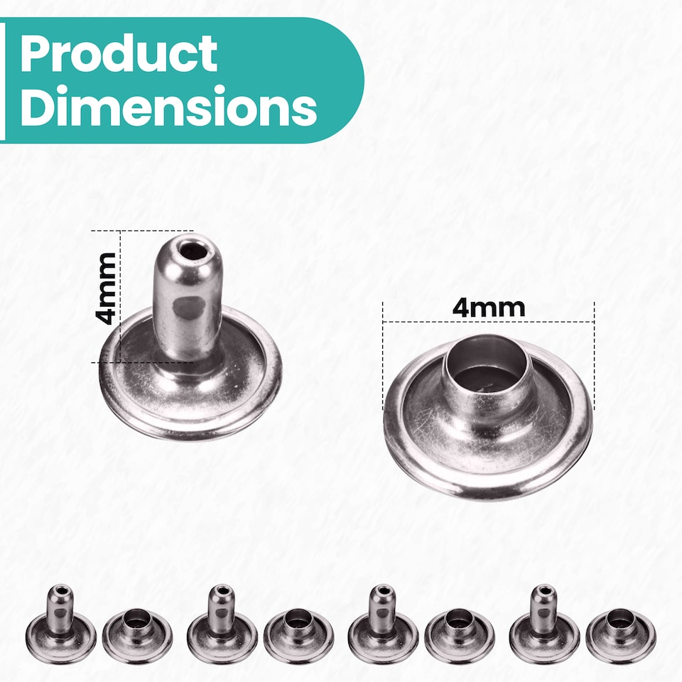image 1 of 4mmx4mm Double Cap Rivets, Tubular Metal Studs for DIY Projects - 100pcs