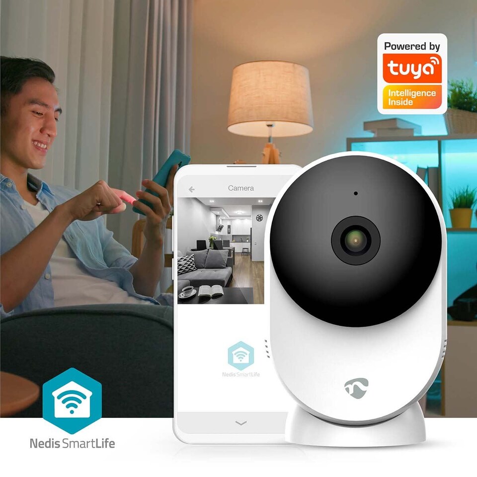 image 1 of NEDIS Smart Indoor Camera, Wi-Fi, 3MP Full HD, Baby & Pet Monitor with Motion & Sound Detection, Night Vision, 110 Degree View, 2-Way Audio, Compatible with Alexa & Google Assistant - White