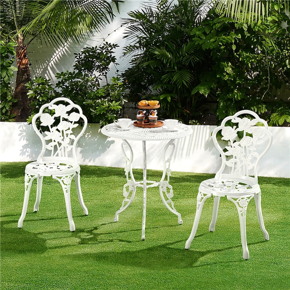 image 1 of Yaheetech 3 Piece Patio Bistro Table Set with Umbrella Hole-White | White | White | 1