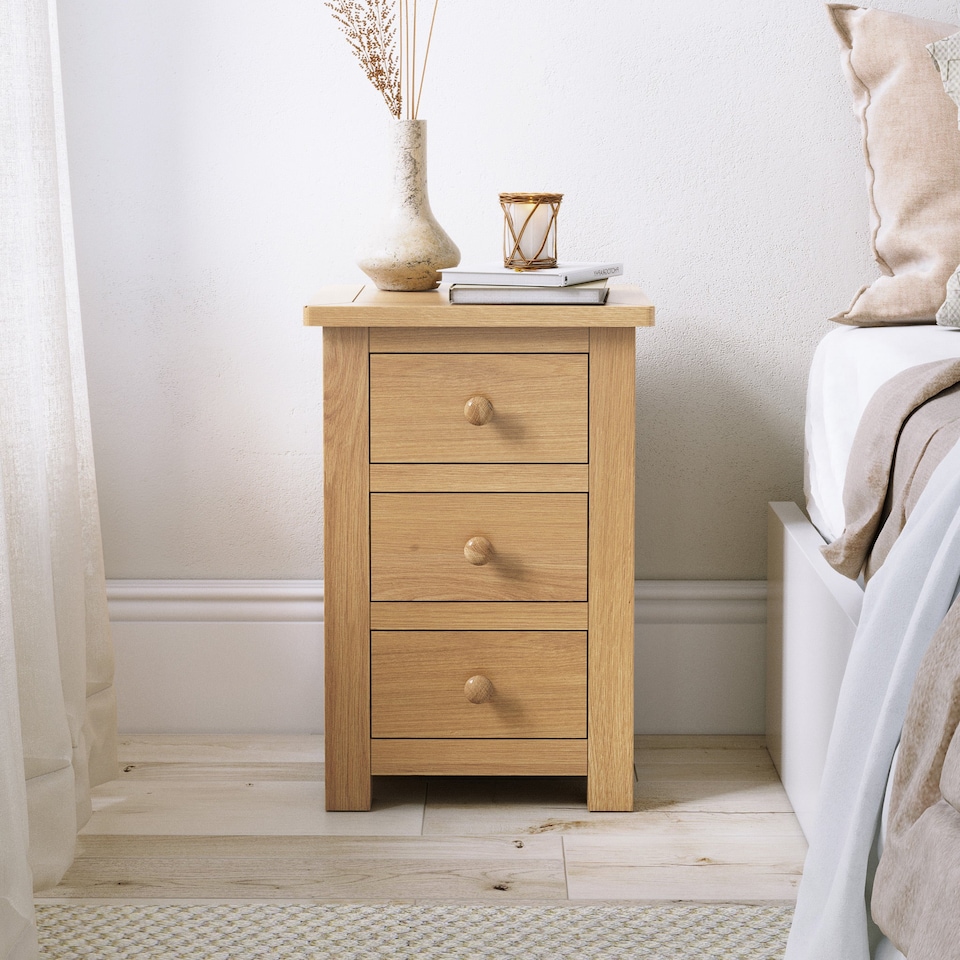image 1 of Duchy Oak 3 Drawer Bedside Table Fully Assembled - By Roseland Furniture