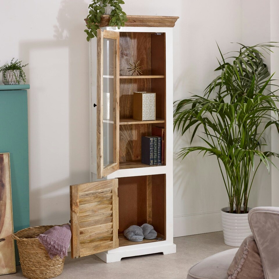 image 1 of Milano Solid Mango Wood Bookcase White | Multi